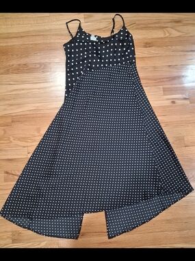 Medium Black Polka Dot Spaghetti Strap Midi Dress
